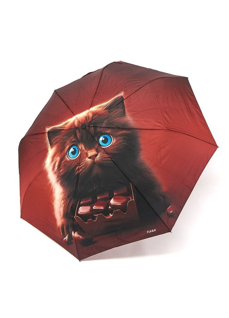 Червона парасолька напівавтомат f23-028 жіноча на 8 спиць з котом червоний Fiaba середня система антивітер (297567767)