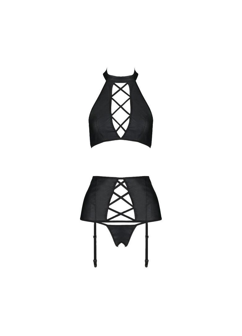 Чорний демісезонний комплект з еко-шкіри з імітацією шнурівки nancy set black cherrylove Passion