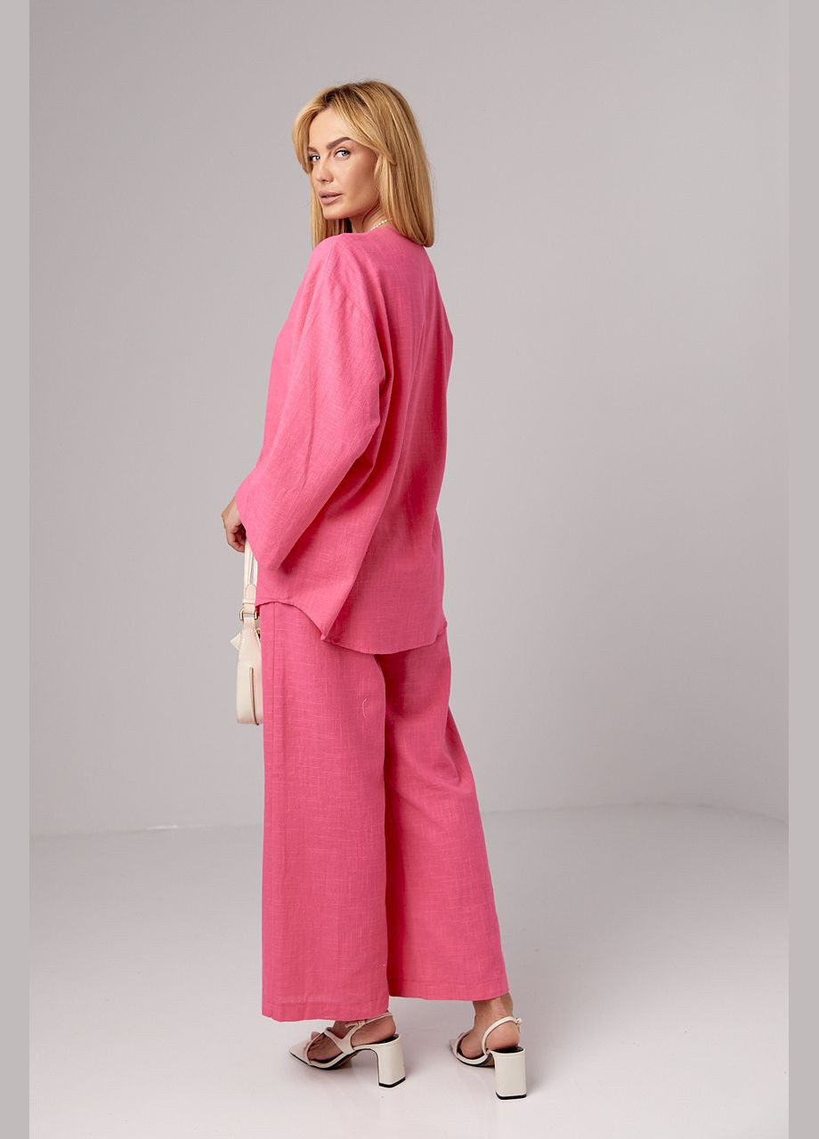 Льняной костюм с прямыми штанами и рубашкой на завязках Lurex (296471264)