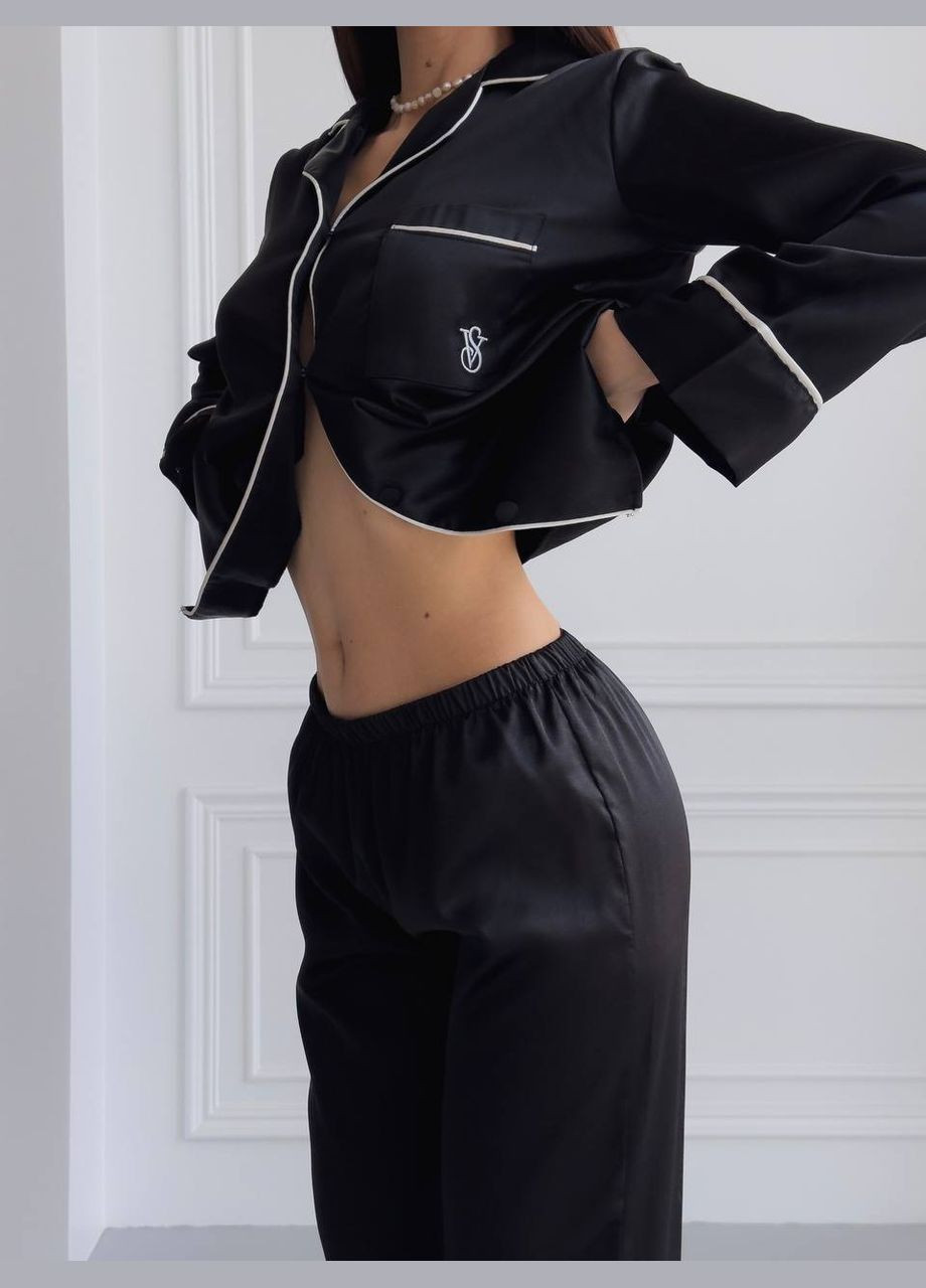 Чорна всесезон піжама жіноча сорочка + брюки No Brand