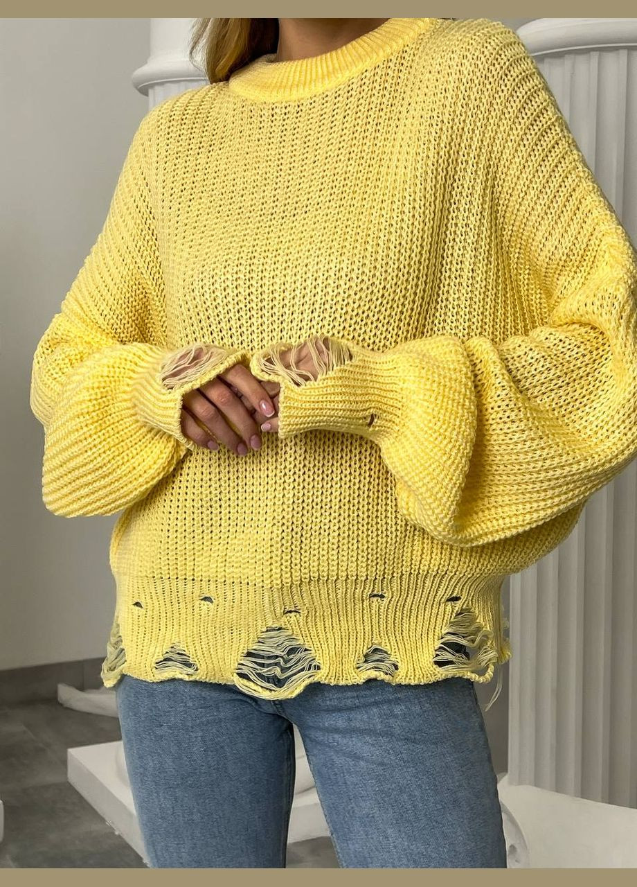 Жіночий светр з дірками жовтого кольору 407251 New Trend (285711615)