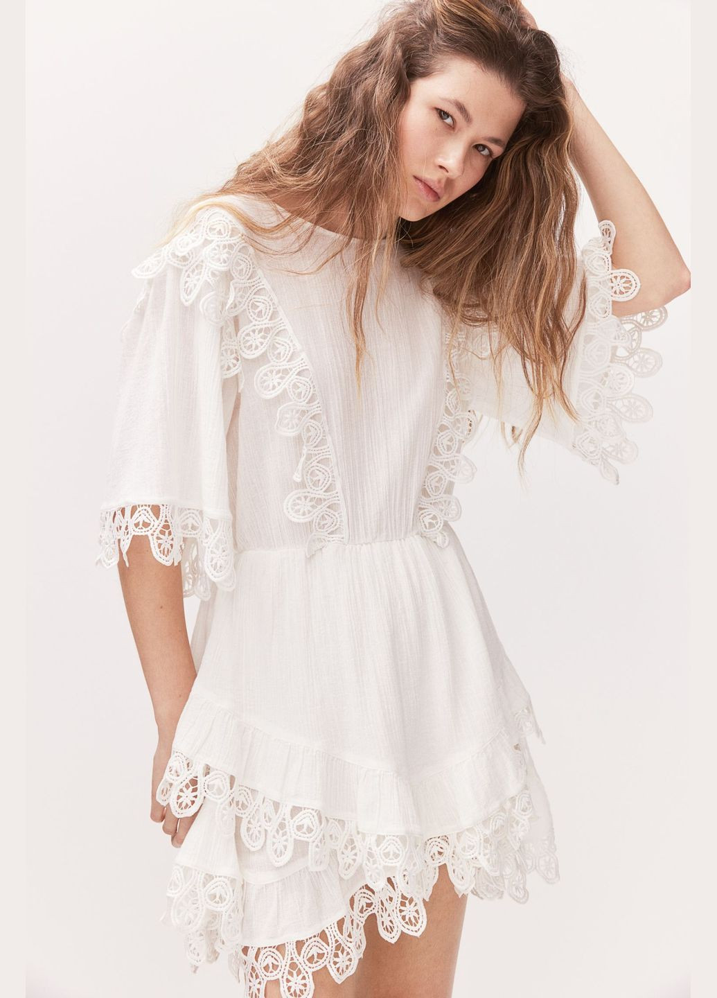 Білий коктейльна м'ята сукня з мереживом H&M