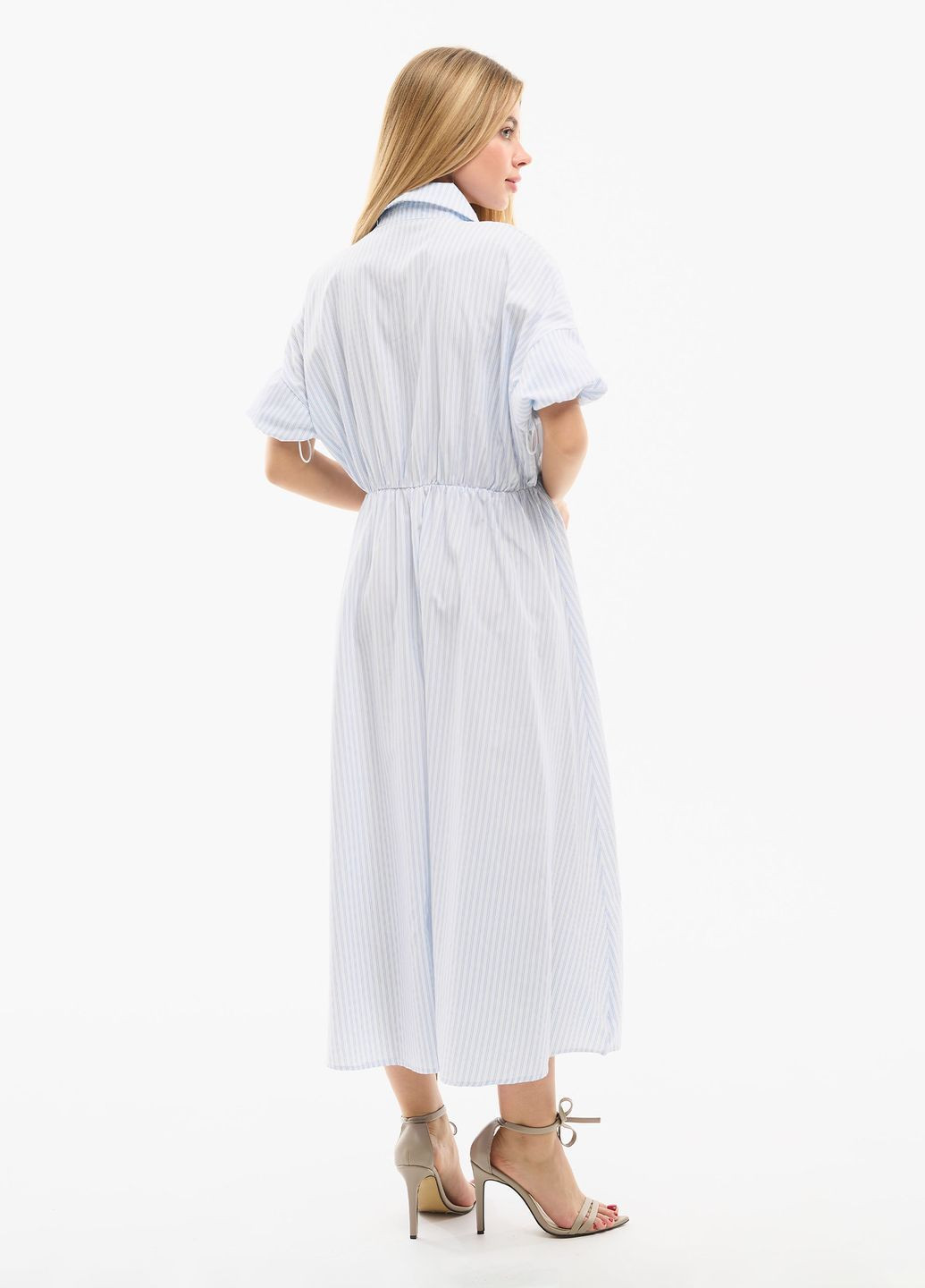 Белое пляжное, праздничный, повседневный, кэжуал платье миди оверсайз, а-силуэт, клеш, с пышной юбкой, поло, рубашка Success в полоску