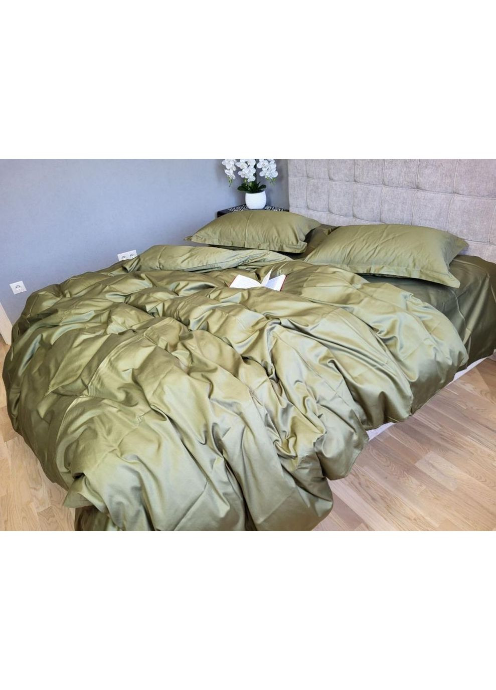 Постільна білизна з резинкою Оливка, сатин PREMIUM Евро розмір, наволочки 70/70 No Brand (363190706)