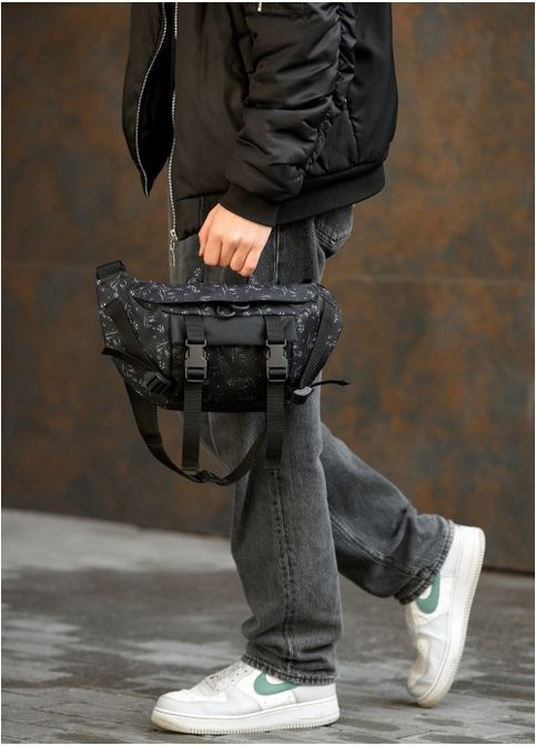 Большая мужская поясная сумка бананка DynamicDart черный принт (R-80411702m-VS) Sambag (302450375)