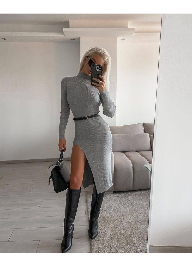 Серое повседневный, кэжуал платье No Brand однотонное