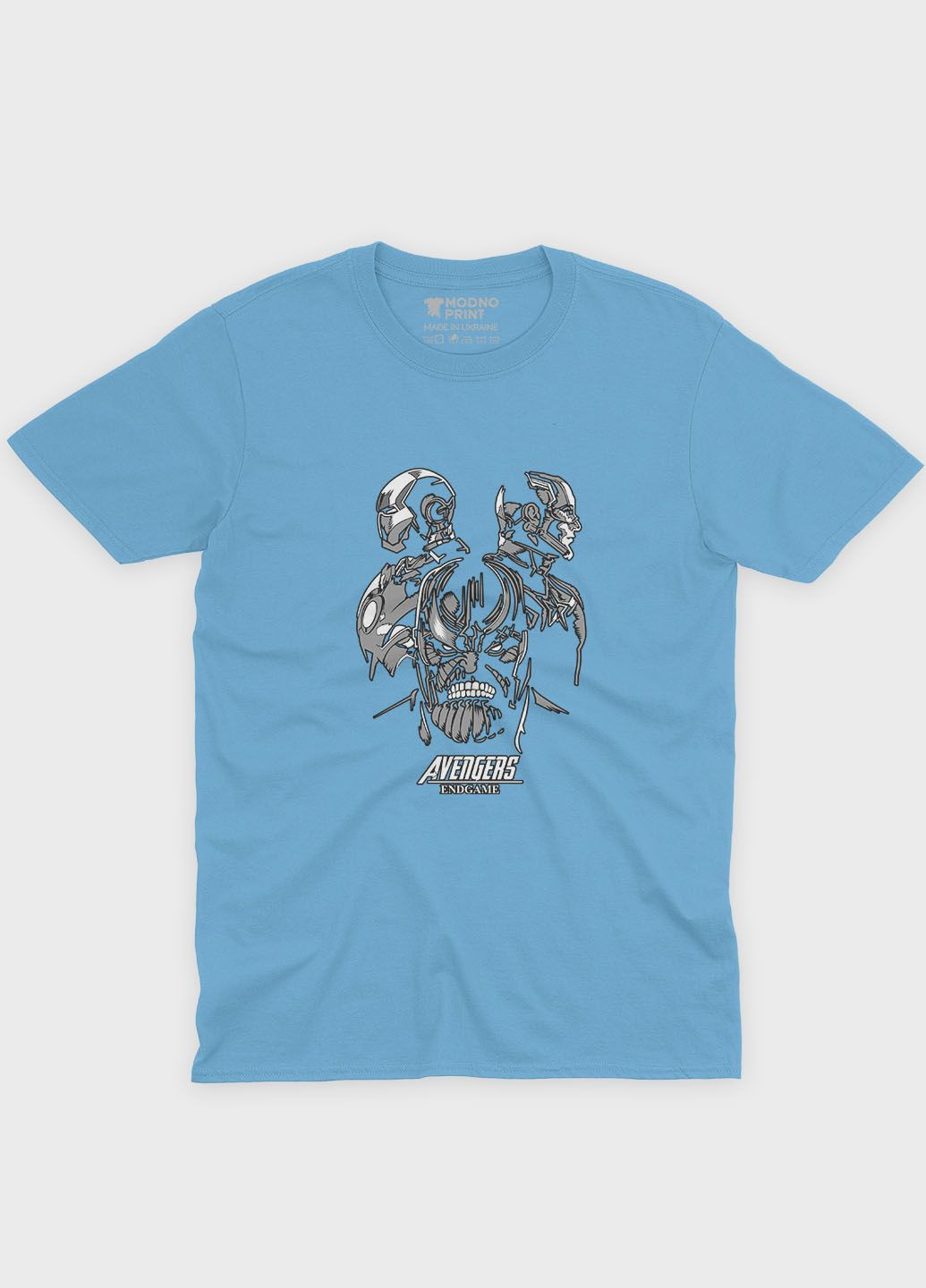 Блакитна демісезонна футболка для дівчинки з принтом супезлодія - танос (ts001-1-lbl-006-019-013-g) Modno