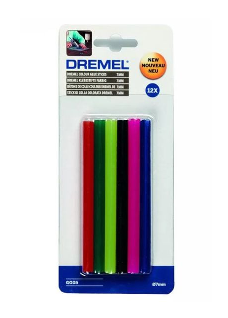 Клеевые стержни 2615GG05JA (7х100 мм, 12 шт) цветные низкотемпературные (23361) Dremel (295041658)