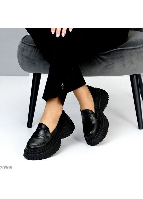 AVE Шкіряні лофери на платформі, чорні шкіряні туфлі, туфлі на платформі код 20306 лофери чорний з натуральна шкіра, україна — демісезон (360948569)