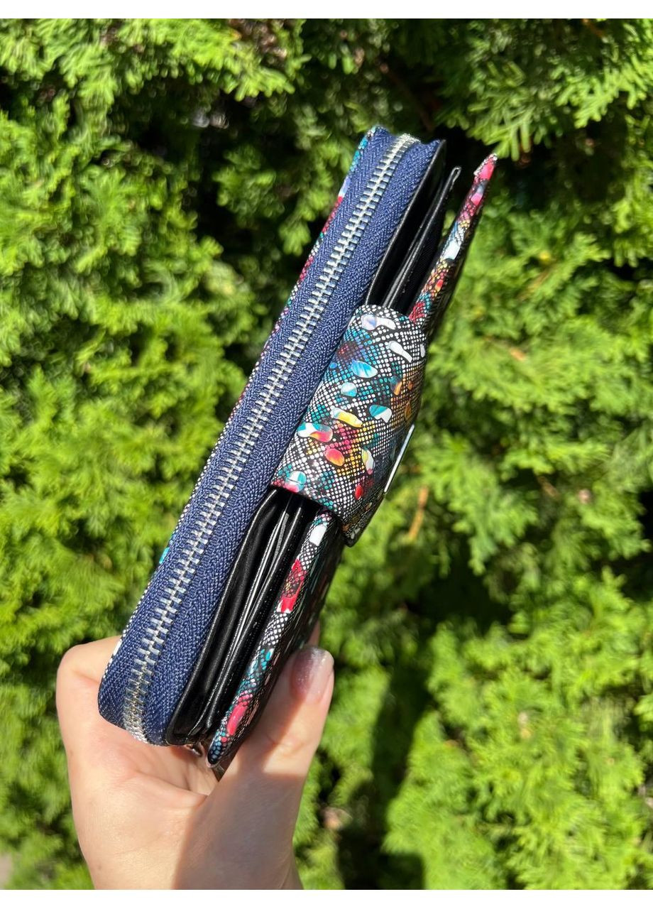 Женский кошелек Турция натуральная кожа три отделения для купюр на молнии картхолдер на магните цветной черный Karya (354338041)