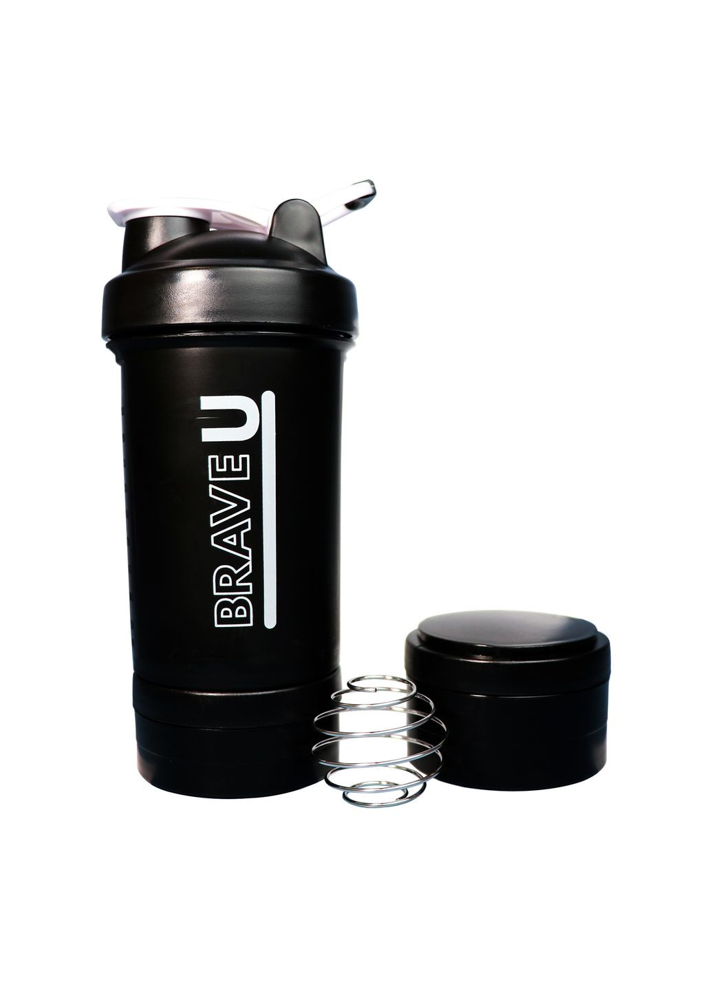 Шейкер для протеїнових коктейлів 600мл чорний 3 в 1 з контейнерами Brave (369474195)