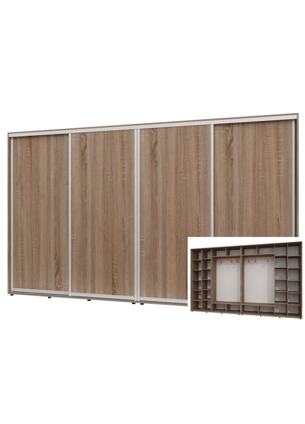 Шафа-купе чотиридверна 420*60*230 см Дуб Сонома трюфель 4 двері ДСП ШК-02 Алекса (360478523)