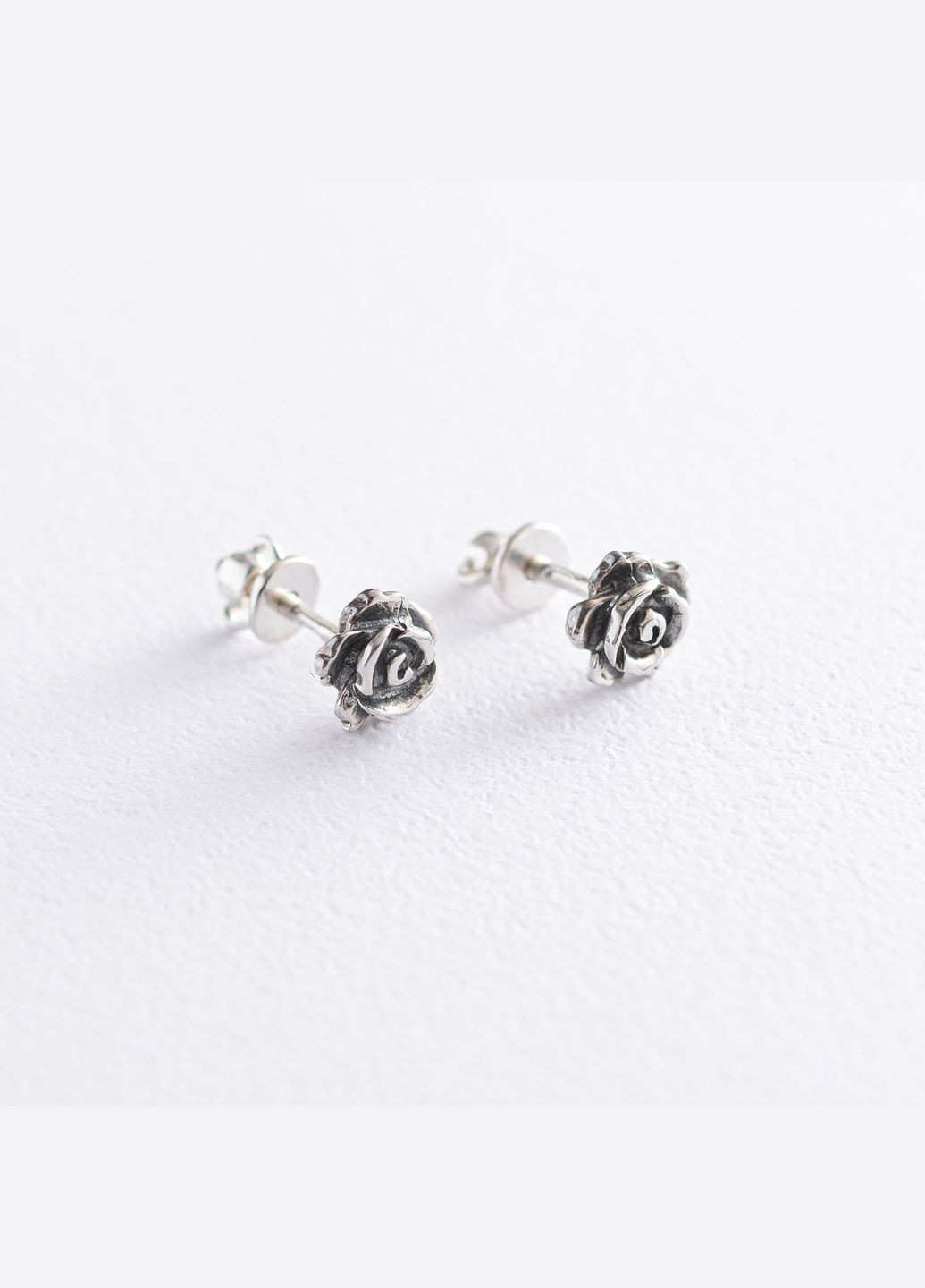 Сережки-пусети Трояндочки з чорнінням 12515 Oniks (264392871)