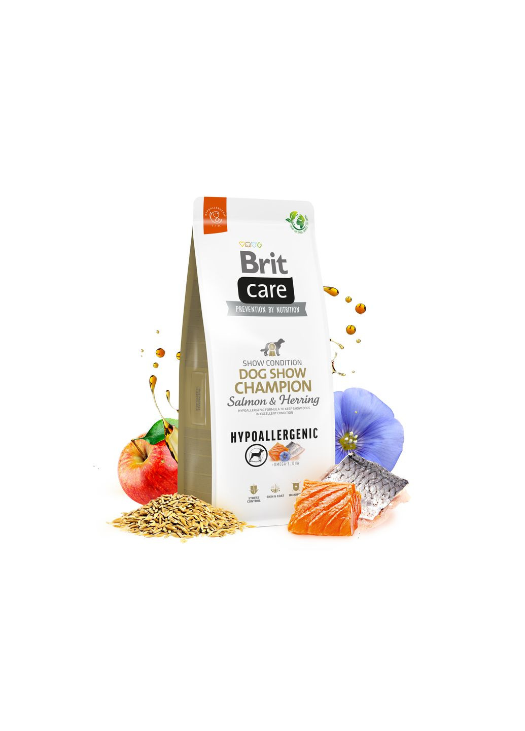 Корм для выставочных собак Dog Hypoallergenic Dog Show Champion с лососем и селедкой 3 кг (8595602559114) Brit Care (364786742)