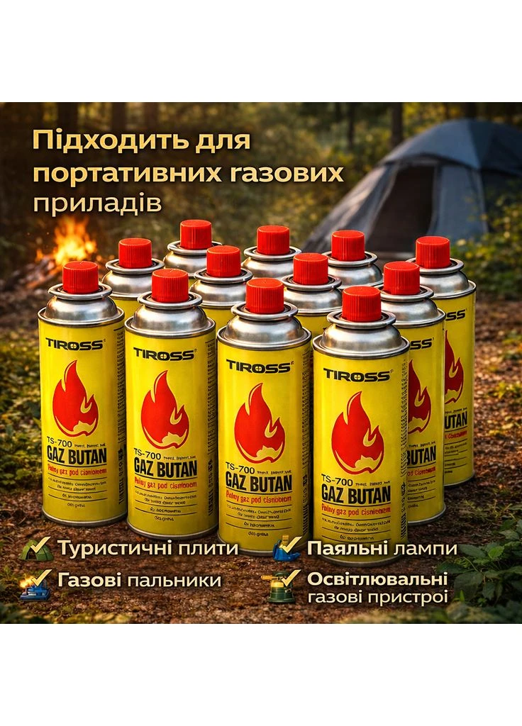 Газовий балон 400 мл 20 шт газові картриджі газ балончик для портативних плит, пальників, грилю, туристичного обладнання Tiross (394963359)