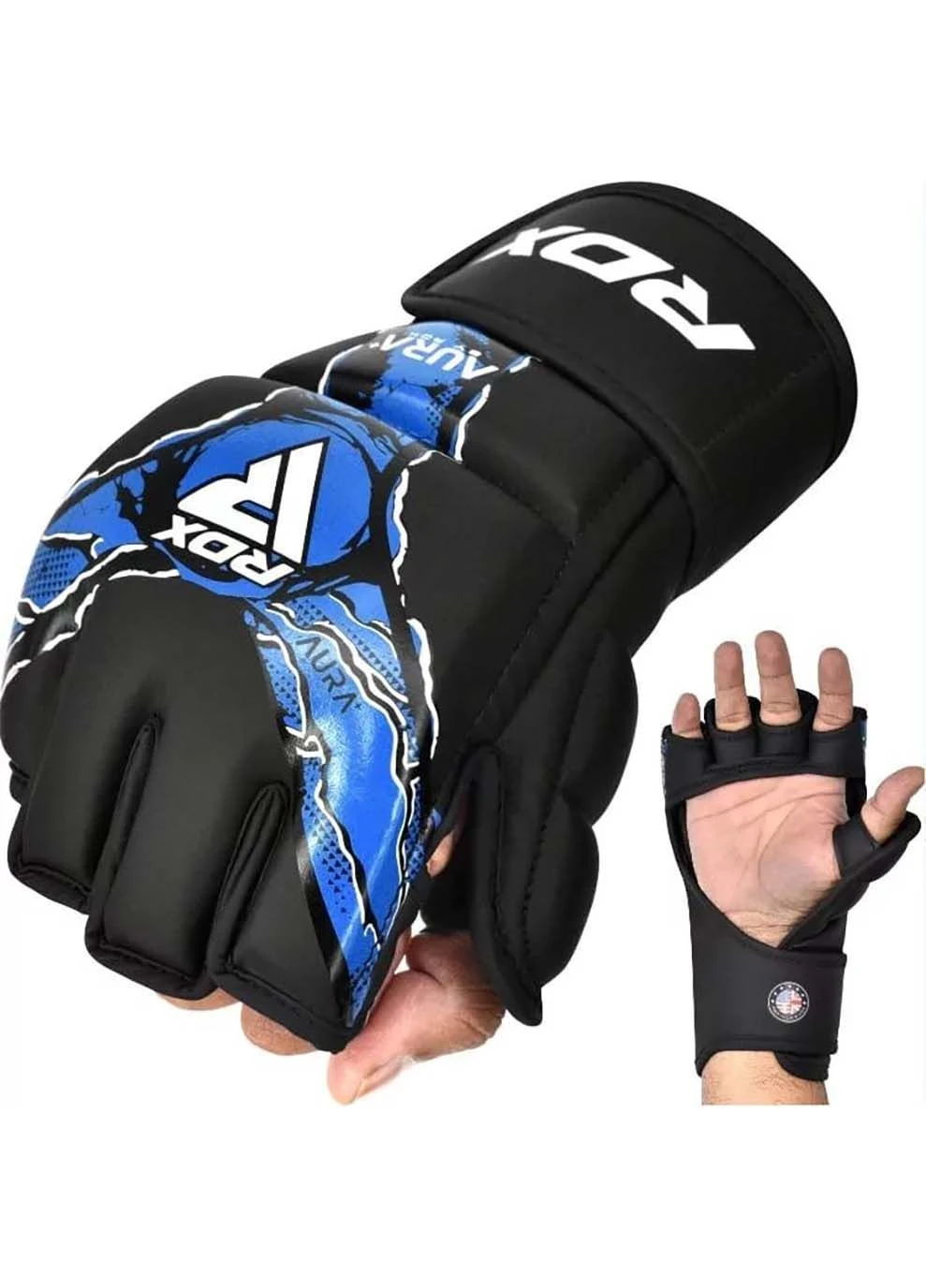 Тренувальні рукавиці GRAPPLING GLOVES NEW AURA F17 Чорний, Синій RDX (395616843)