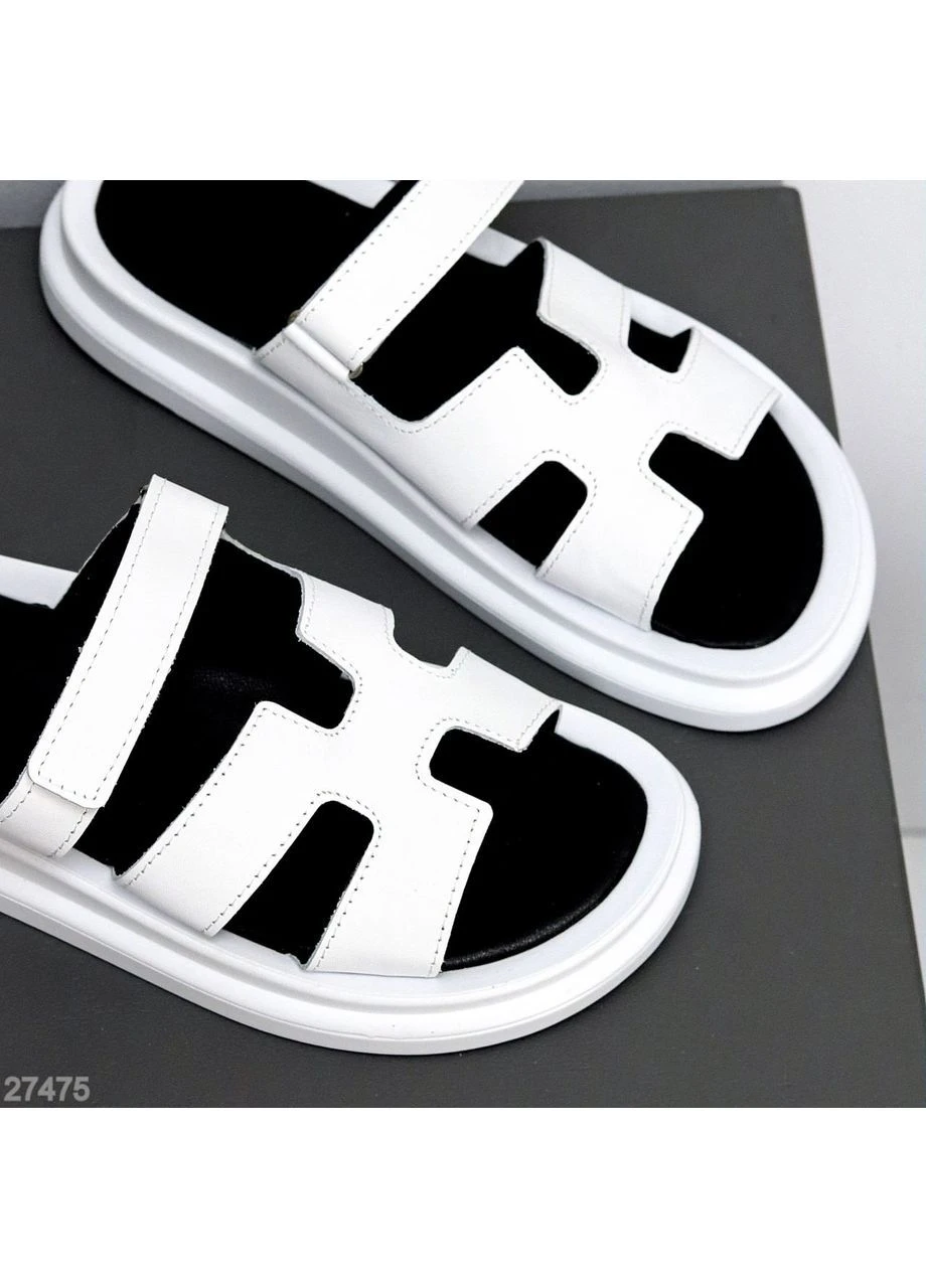 Білі шкіряні шльопанці No Brand (395825475)