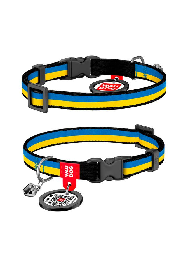 Ошейник для кошек нейлоновый Nylon с QR паспортом, рисунок "Colors of freedom", пластиковый фастекс,, Ш 10 мм, Длин 20-30 см WAUDOG (325479150)