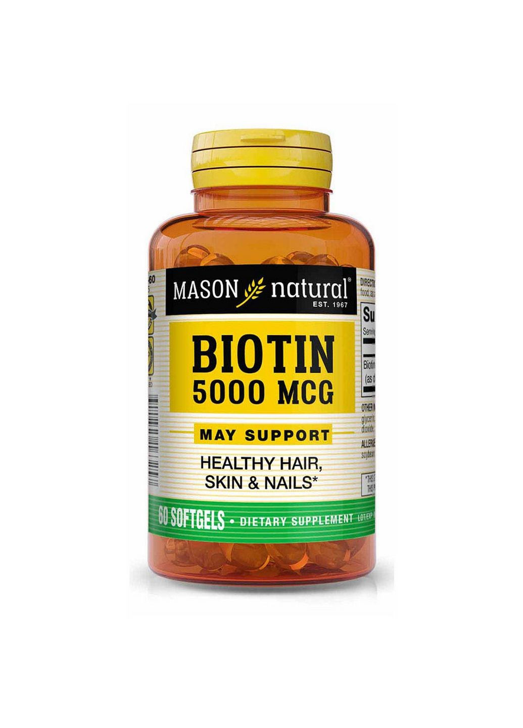 Вітаміни та мінерали Biotin 5,000 mcg, 60 капсул Mason Natural (293482541)