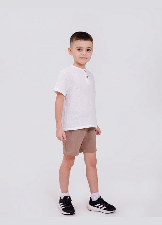 Молочний комплект (футболка+шорти) молочний з коричневим Smil