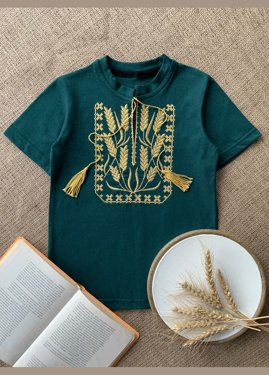 Футболка вышиванка зеленая детская для мальчика пшеница No Brand (341327832)