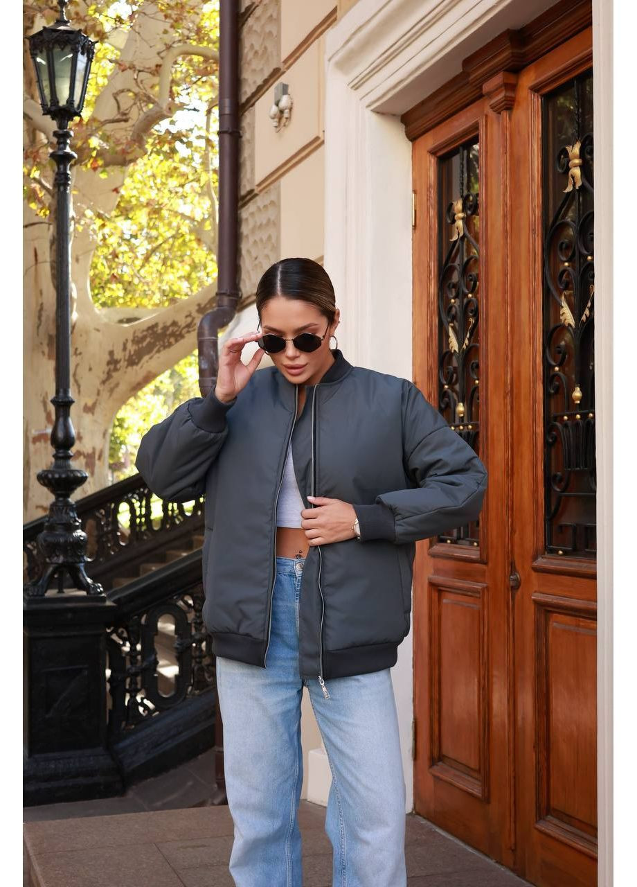 Женская куртка-бомбер утепленная оверсайз MonCher на молнии (362206374)