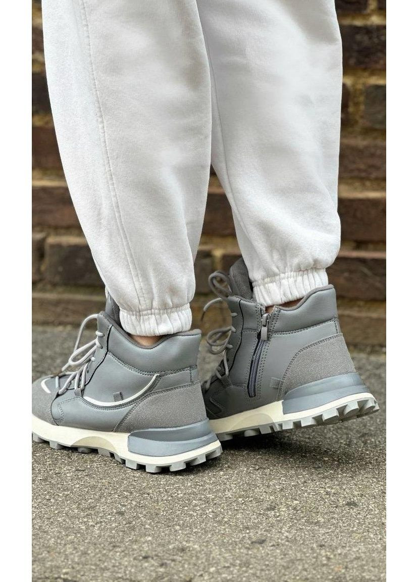 Кроссовки женские серые на шнуровке No Brand Кросівки жіночі зимові серые зима (368556855)