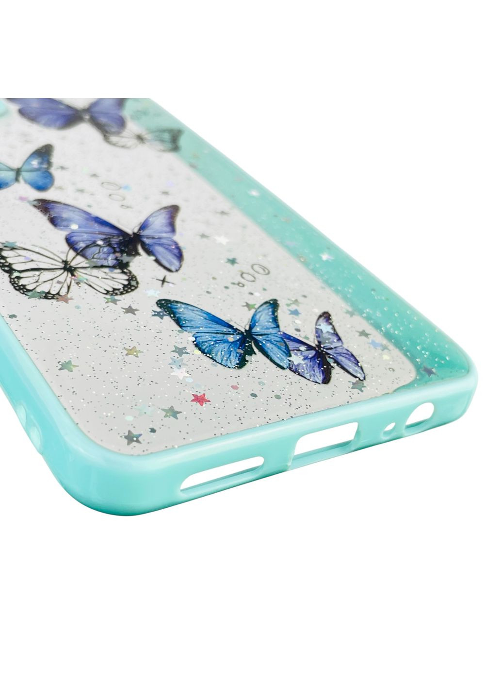 Чохол для Redmi Note 10S з блискітками з метеликами на сяомі редмі нот 10с бірюзовий Xiaomi (366389882)