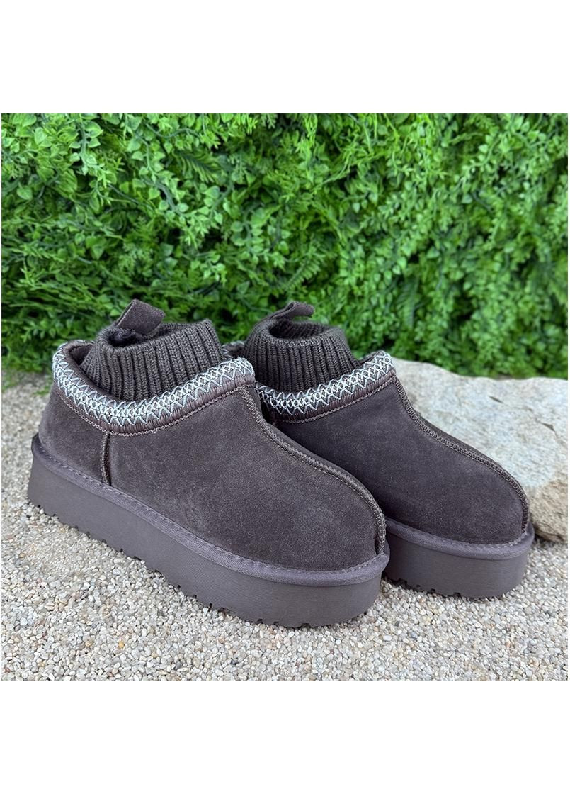 Жіночі уггі замшеві на платформі Е-005826-406 Темно-коричневі No Brand (366065108)