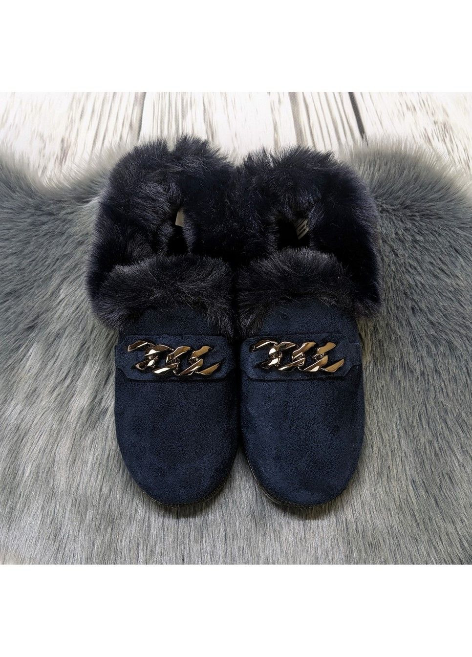 Синие тапочки домашние женские Progress с цепочками