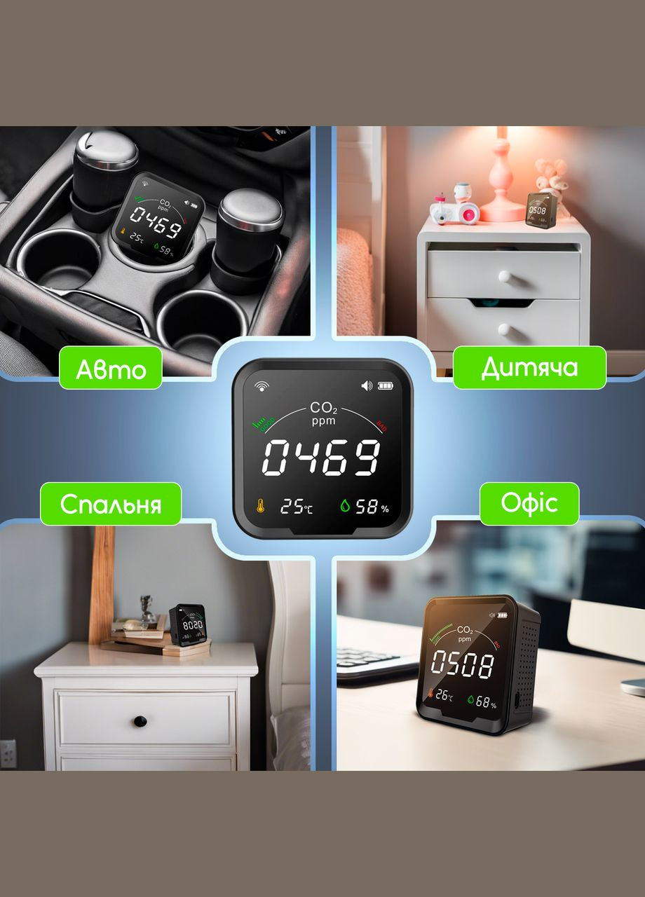 Термогигрометр с датчиком измерения CO2 SBTR РТН-9с No Brand (347590515)