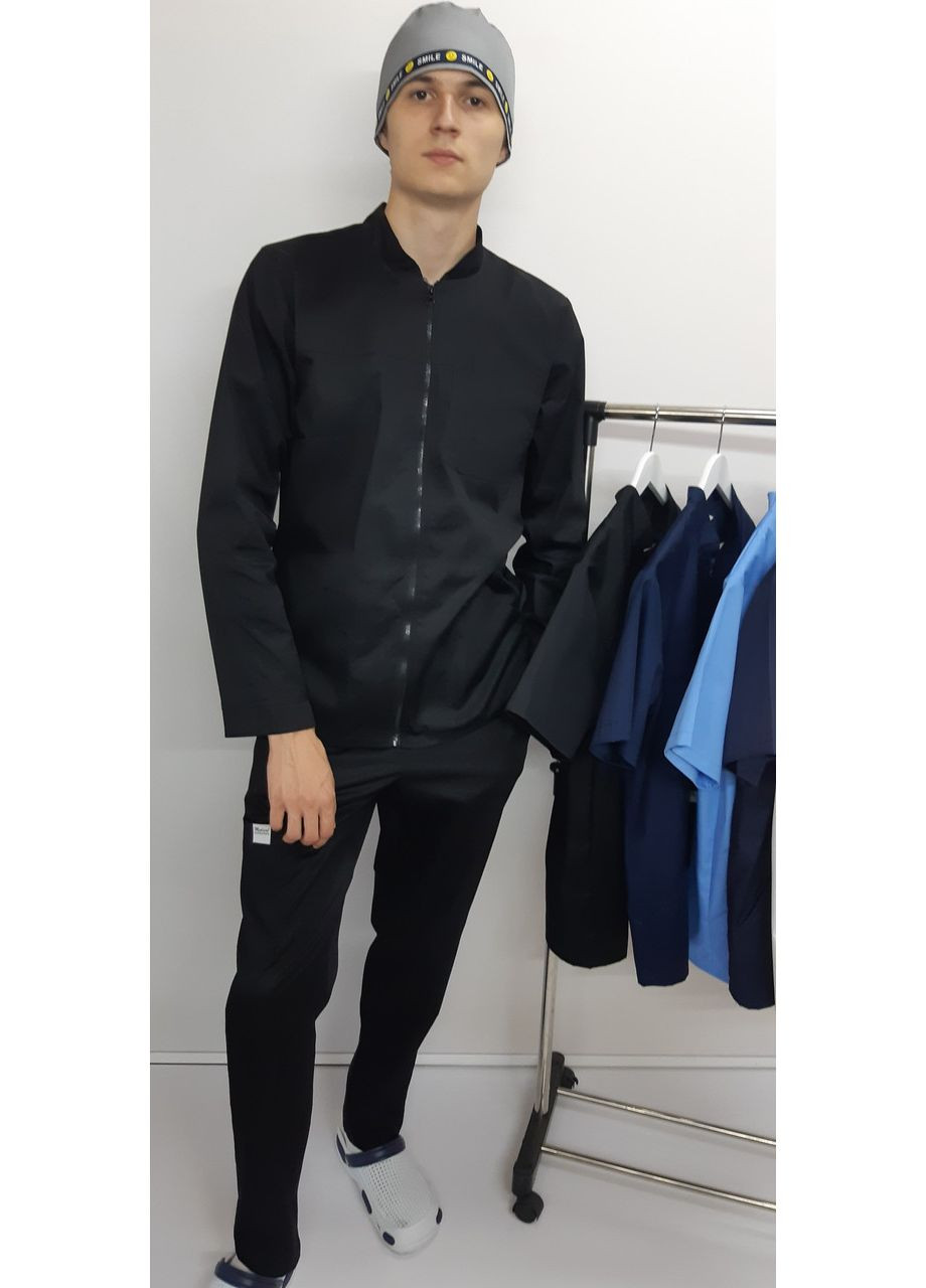 Черный демисезонный костюм медицинский мужской титан длинный рукав хлопок 54, черный No Brand