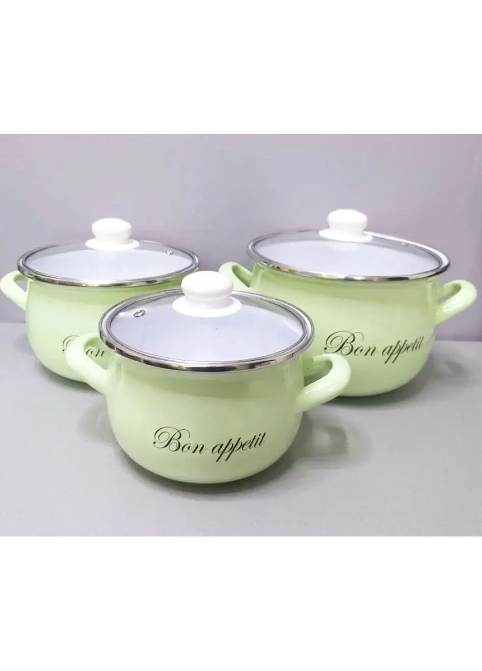 Набор эмалированных кастрюль 2,1 л / 3,1 л / 4 л с крышкой (2234) Interos (368993423)