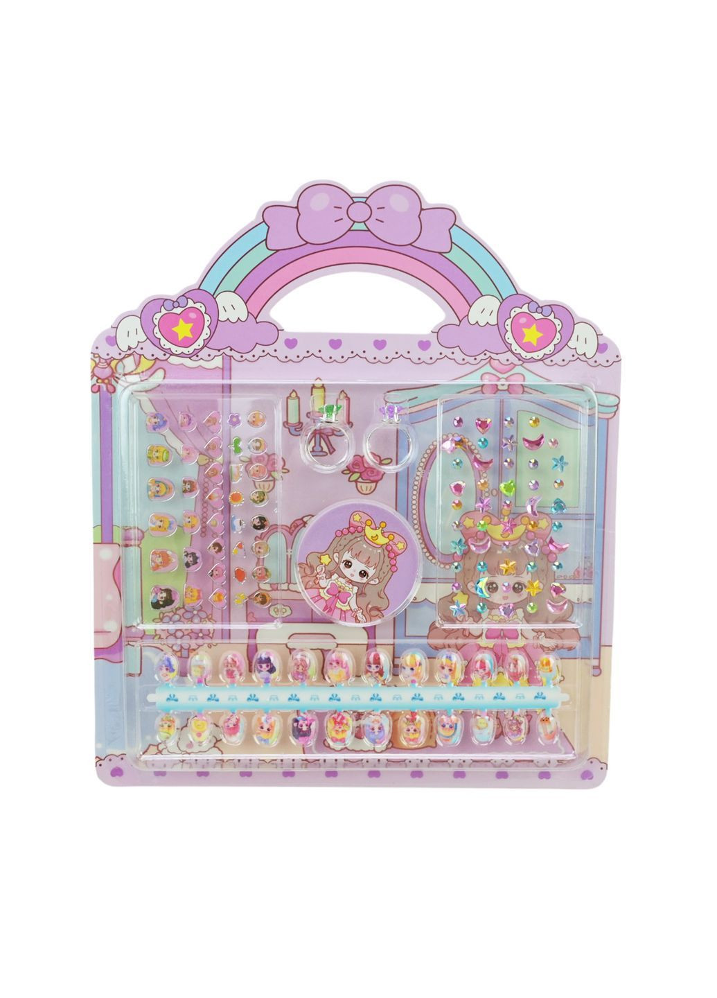 Дитячий набір для манікюру з накладними нігтями, наклейками та кільцями в асортименті - No Brand NL101 (371928312)