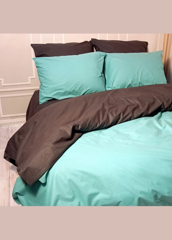 Постельное белье ДУЭТ Мятная лагуна/Антрацит Ранфорс Евро на резинке MERISET (278255906)