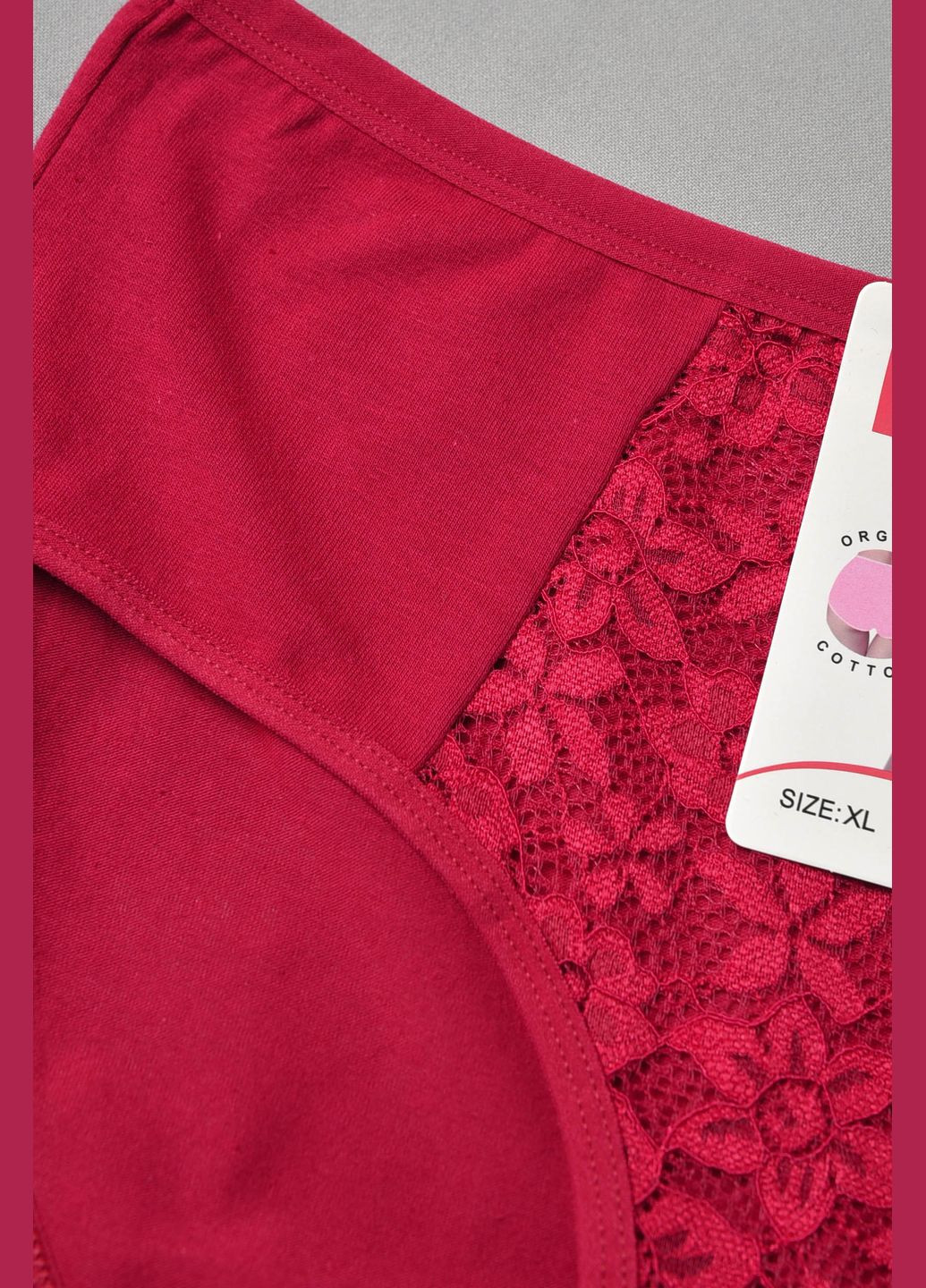 Труси жіночі напівбатальні з гіпюровою вставкою бордового кольору Let's Shop (278050305)