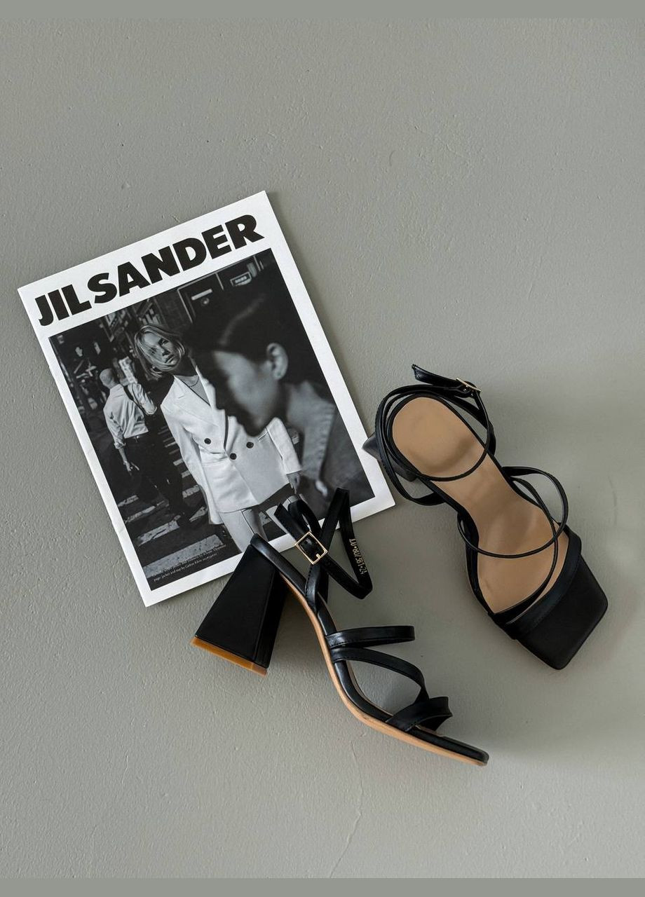 Стильні чорні натуральні босоніжки на зручних підборах No Brand 2025 (327880873)