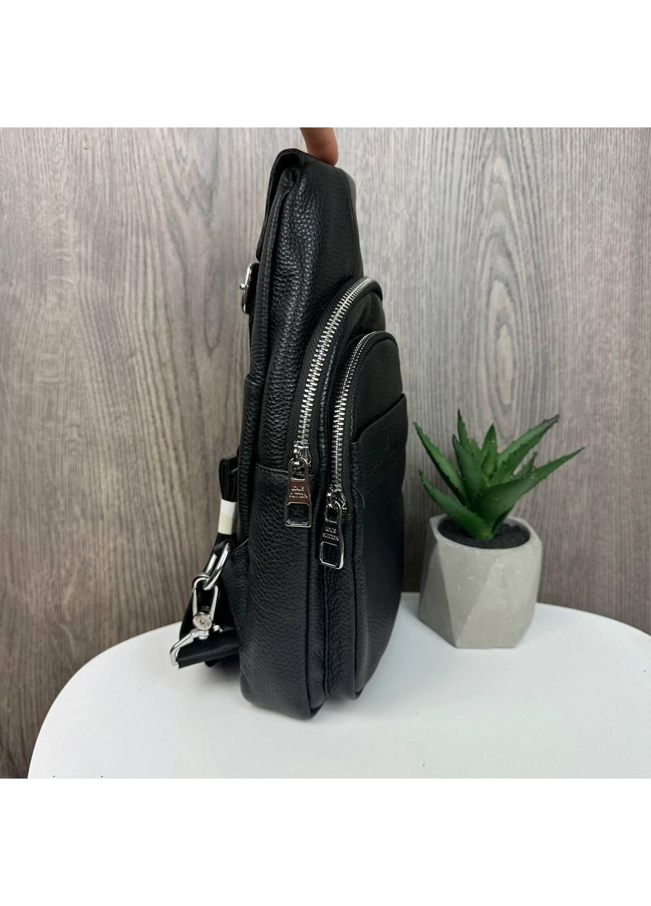 Мужская бананка из натуральной кожи черная стильная сумка для повседневного использования сумка-слинг ProDobro (363221124)