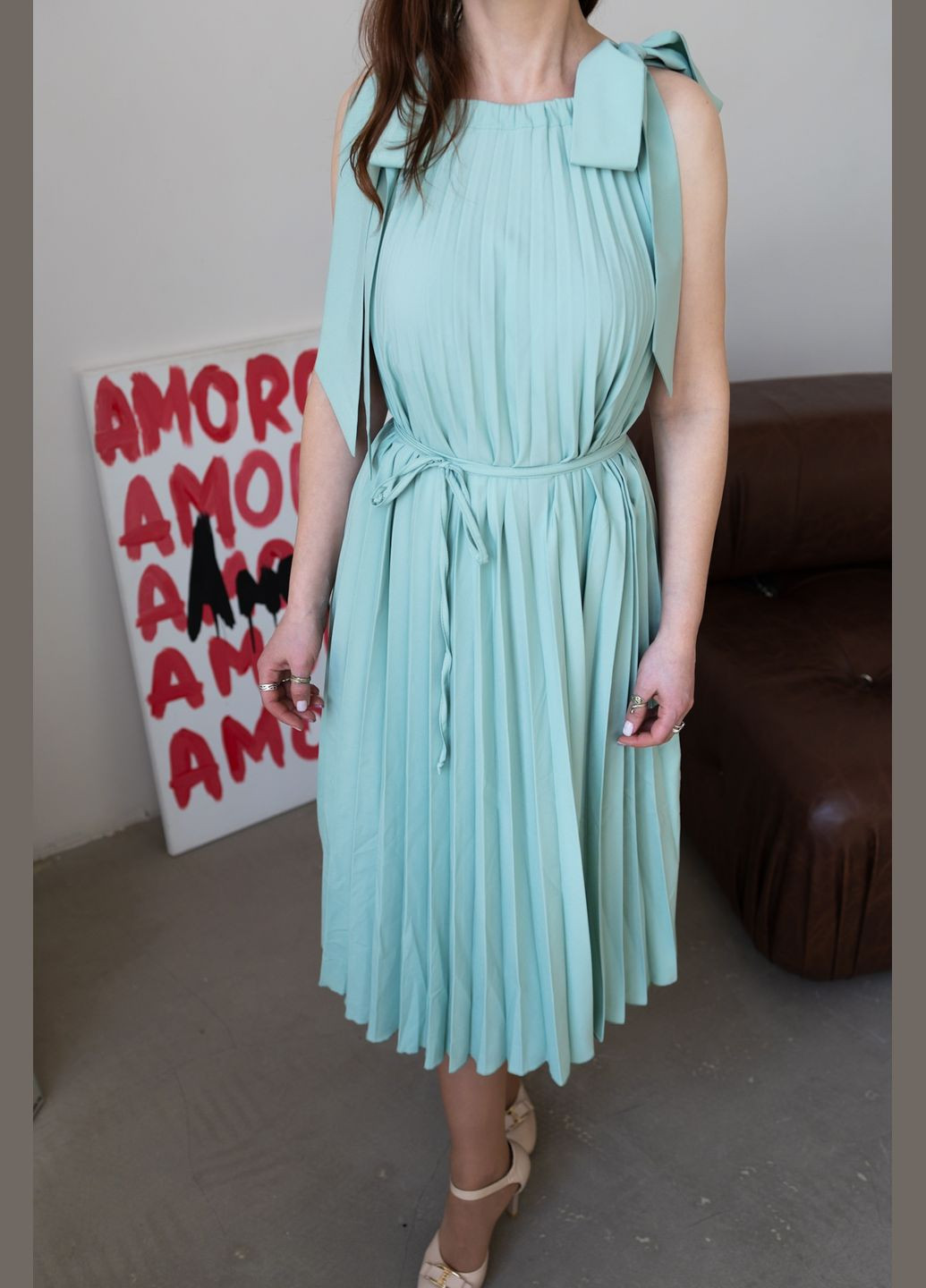 Літній плісирований сарафан ментоловий Capricious 061 (333832365)