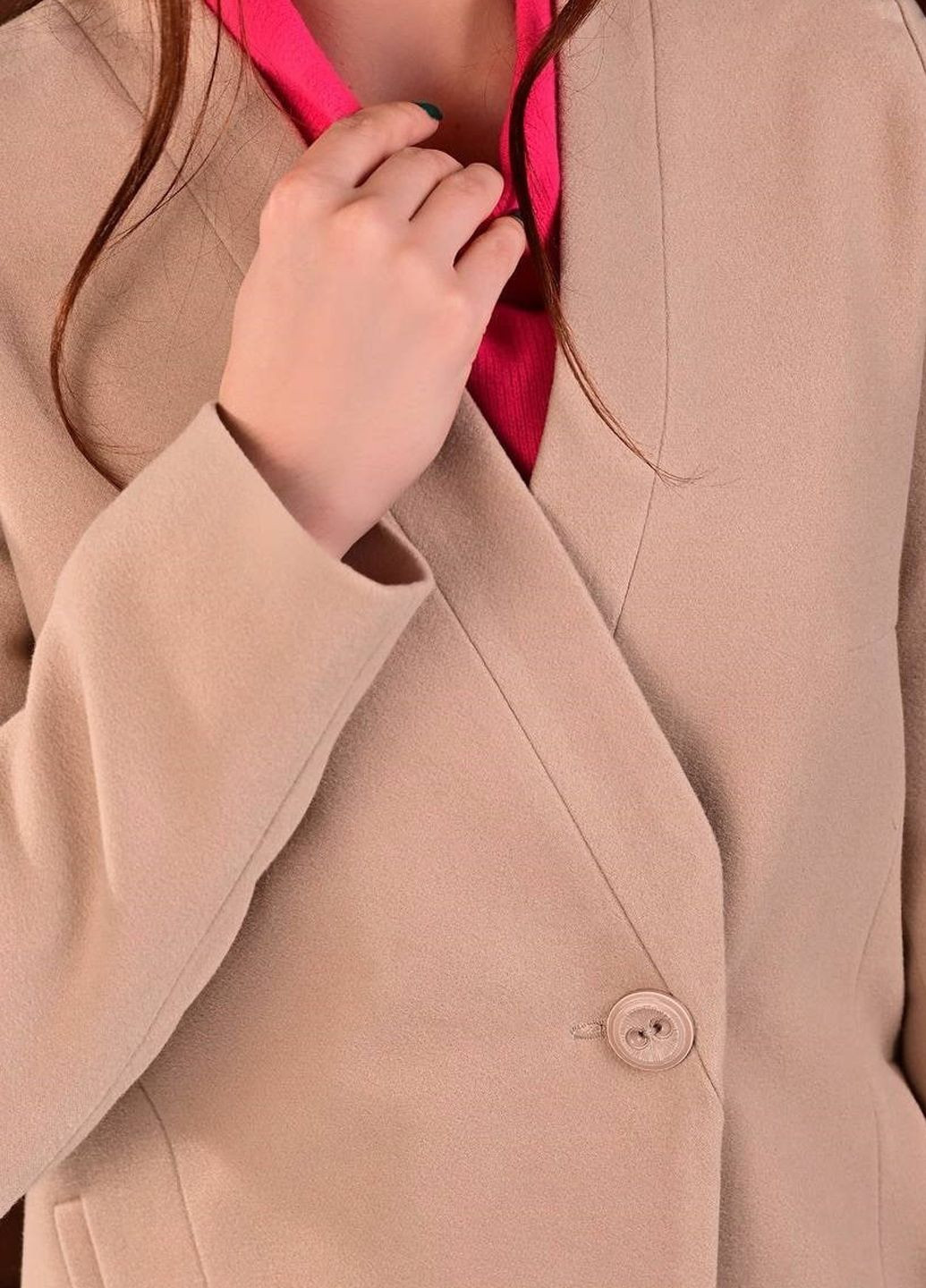 Бежевое демисезонное Женское легкое пальто Sofi прямого крою на одну пуговицу FS