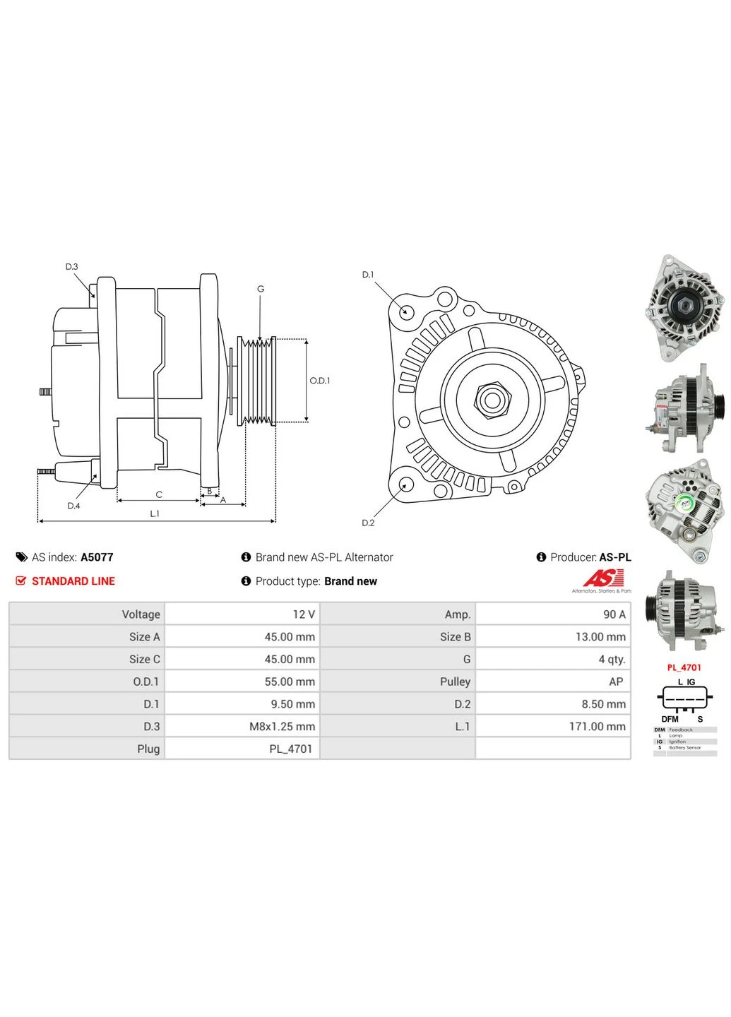 Генератор ГЕНЕРАТОР CA2012IR PL A5077 As (381925885)