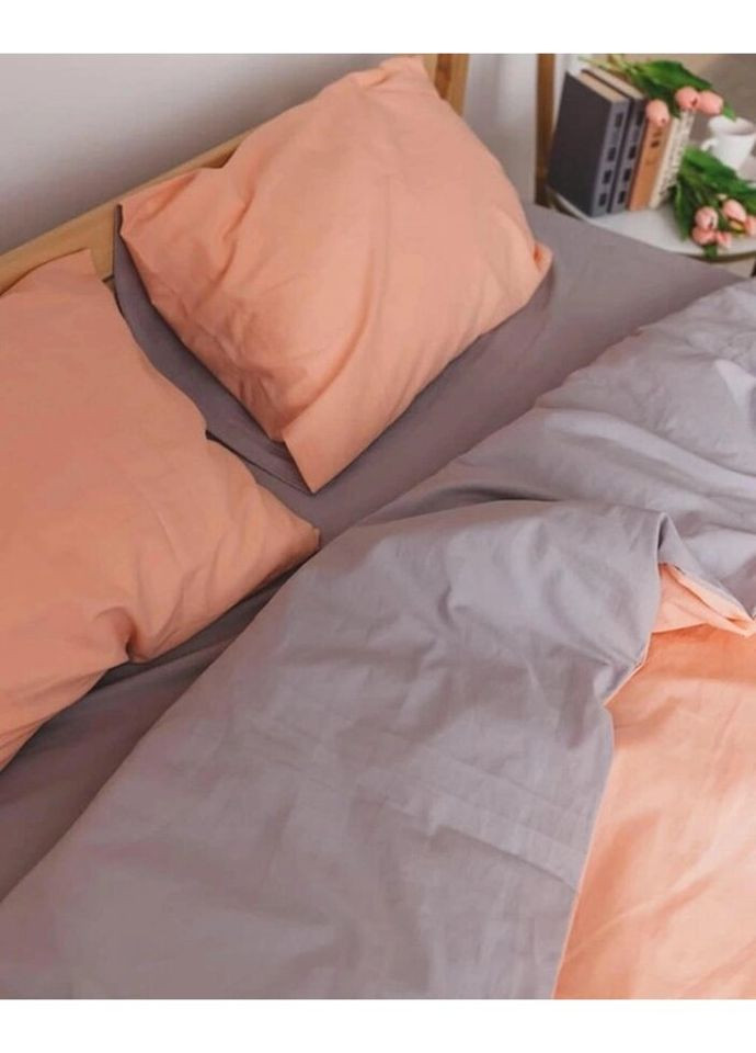 Постільна білизна полуторна Home Варена бавовна 20508 160х215 см персикова з сірим DUSHKA (327790654)