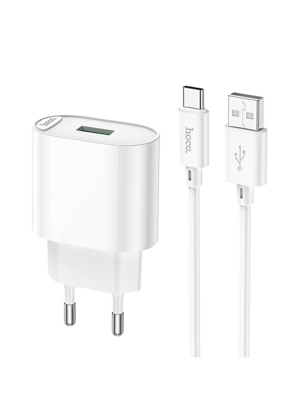 Мережевий зарядний пристрій з кабелем C109A Fighter single port QC3.0 charger set (Type-C) White Hoco (371644459)