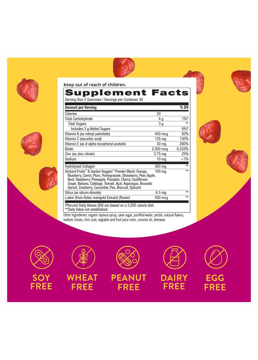 Жувальні вітаміни для волосся шкіри та нігтів з колагеном 60 шт полуниця преміальна формула краси ProDobro (369558008)