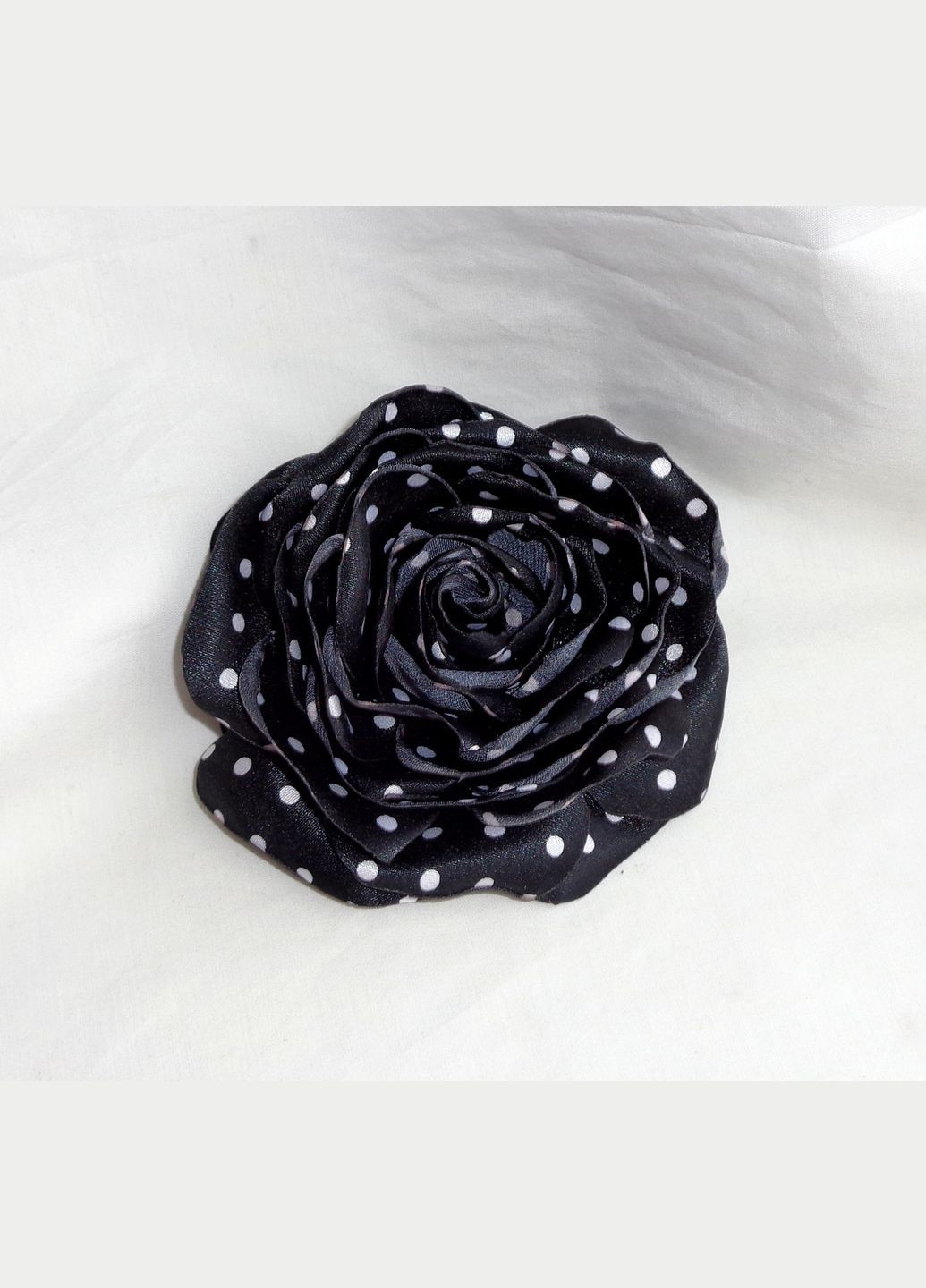 Брошь цветок из ткани ручной работы "Черная Роза Белая Горошина" No Brand (349842509)