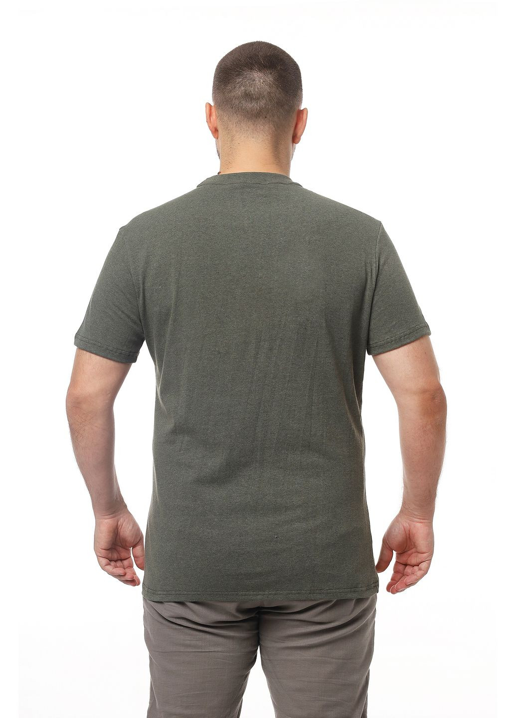 Хаки (оливковая) футболка трикотажная с коротким рукавом 100% хлопок зеленая без принта хаки с коротким рукавом УТОГ