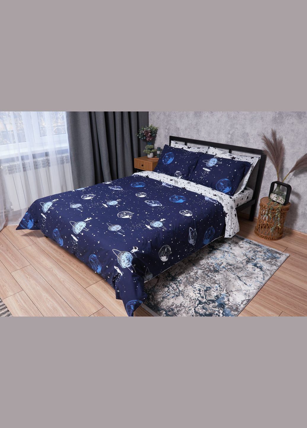 Комплект постільної білизни Ranforce Elite «» євро 200х220 наволочки 4х70х70 (MS-820001717) Moon&Star Cosmos (285717321)
