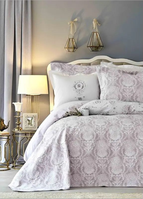 Набор постельного белья с покрывалом Quatre delux murdum 2019-2 фиолетовый евро Karaca Home (285778527)