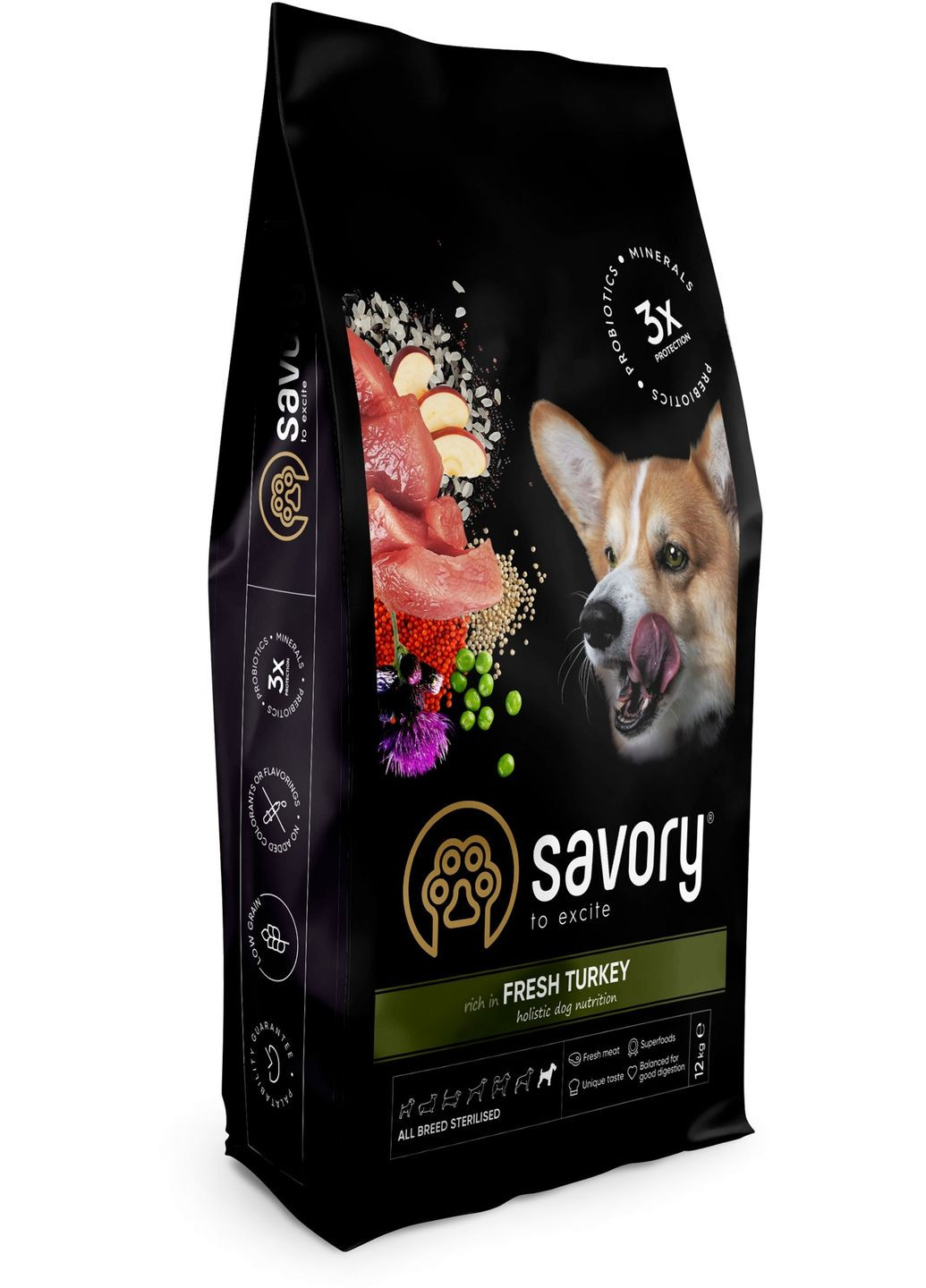 Сухой корм для собак All Breed Sterilised rich in FreshTurkey со свежим мясом индейки 12 кг (4820232631515) Savory (316680036)