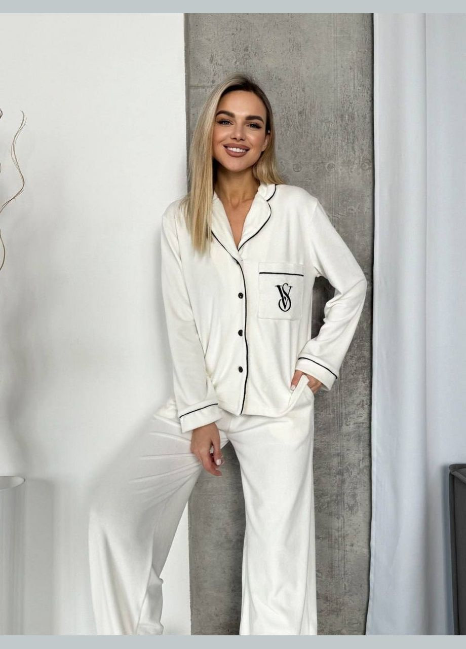 Белая всесезон пижама рубашка + брюки No Brand